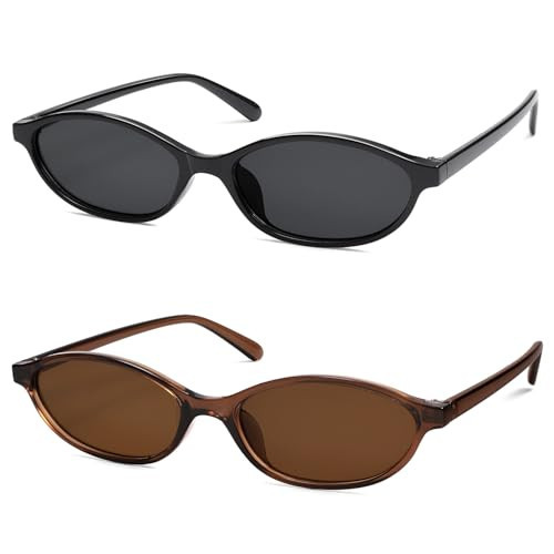 HERJOUR Retro Oval Cat Eye Sunglasses for Women Y2k Trendy Narrow Sunnies Designer Sun Glasses AR82253 | Amazon (US)