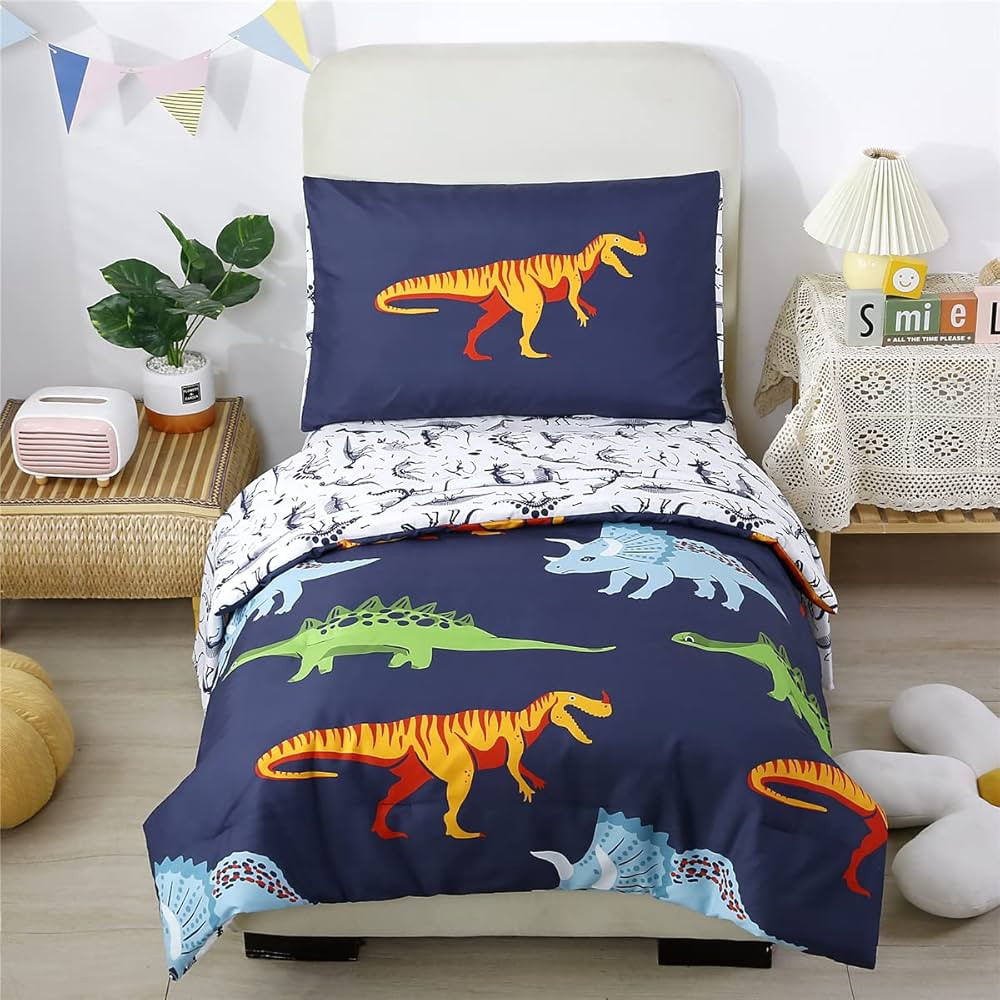 URBONUR 4-Piece Toddler Bedding Set - Ultra Soft Cartoon Jurassic Dinosaur Print Boys Toddler Com... | Amazon (US)