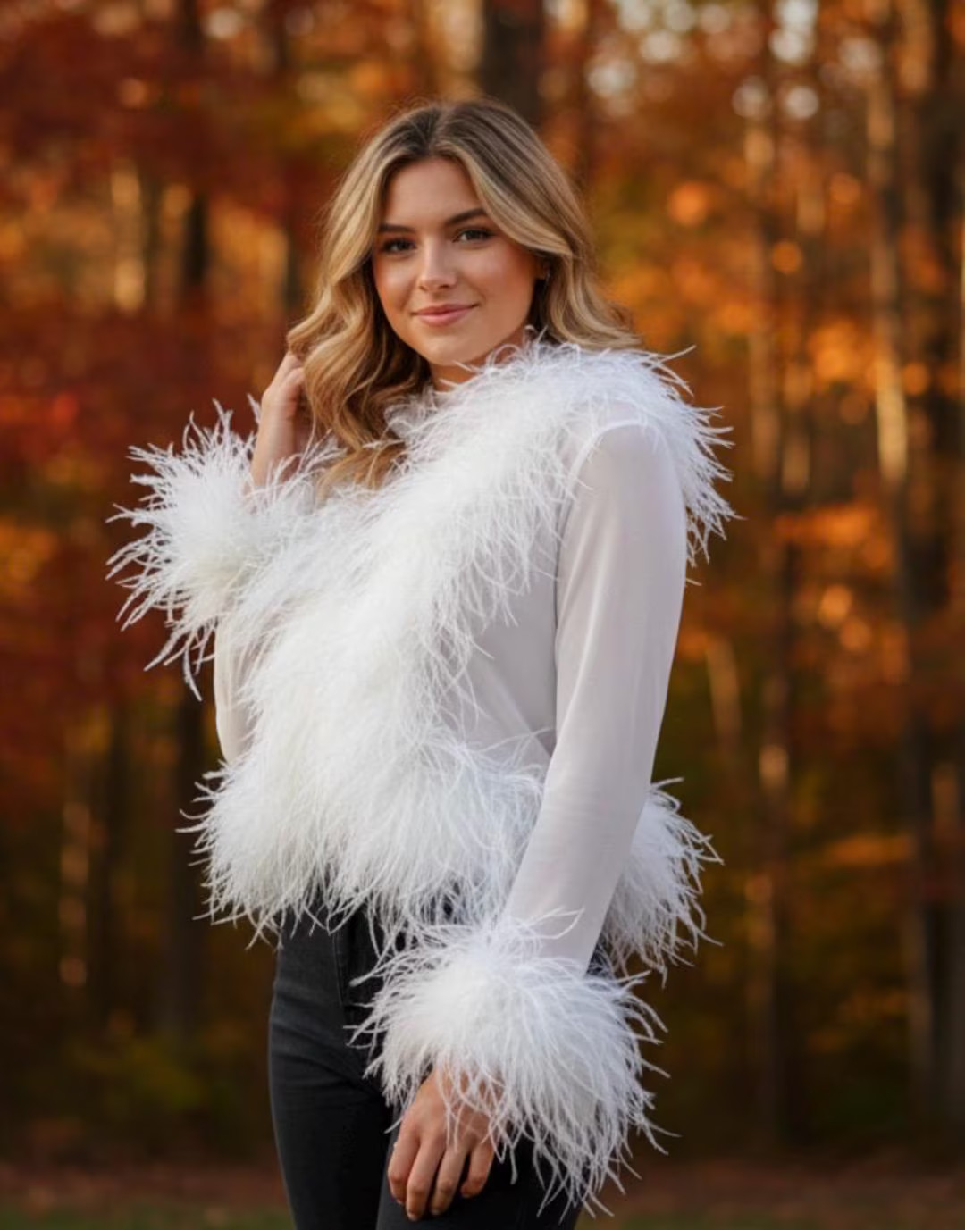 White Sheer Long Sleeve Bolero With Ostrich Feather Trim on Collar and Sleeves - 2-3 Week Product... | Etsy (US)