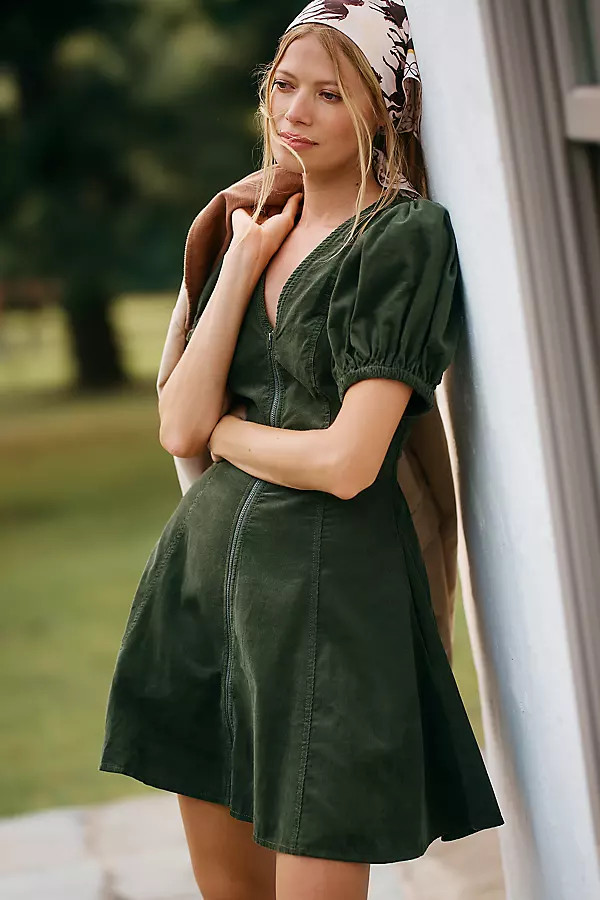 Pilcro Puff-Sleeve Corduroy Mini Dress | Anthropologie (US)