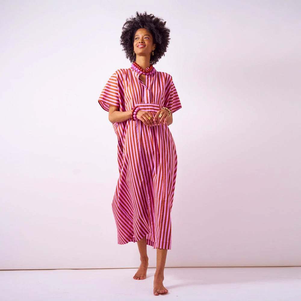 PREORDER - Margot Stripe Kaftan Rust + Lilac | INK+ALLOY