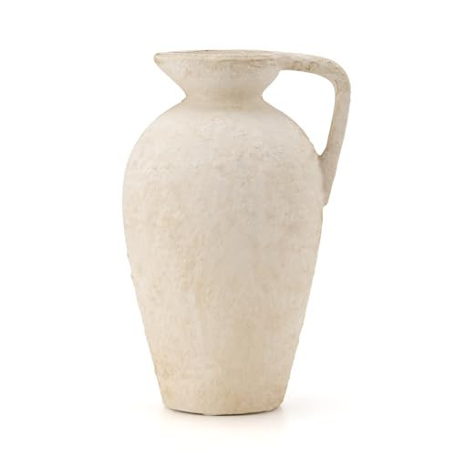 LUKA Rustic Farmhouse Terracotta Vase, 9.25 inch with Handle, Neutral Tall Clay Vase for Living Room, Table, Shelf Decor (Off-White) | Amazon (CA)