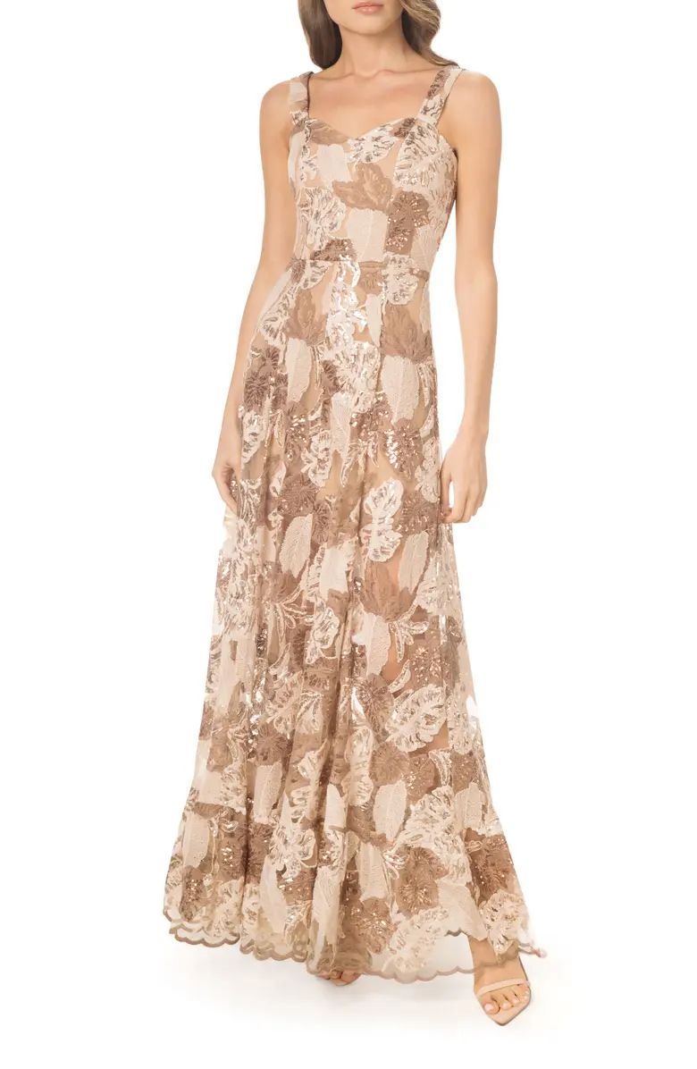 Anabel Embroidered Sequin Sweetheart Neck Gown | Nordstrom