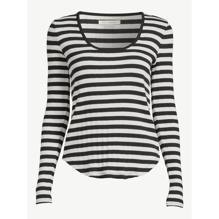 Free Assembly Women's U-Neck Novelty Rib Tee with Long Sleeves | Walmart (US)
