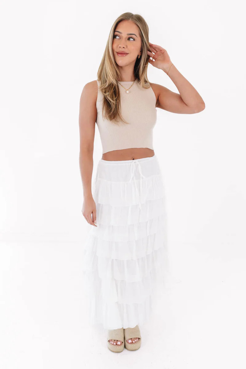 Such A Flirt Midi Skirt - White | The Impeccable Pig