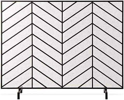 Best Choice Products 38x31in Single Panel Handcrafted Wrought Iron Mesh Chevron Fireplace Screen, Fi | Amazon (US)