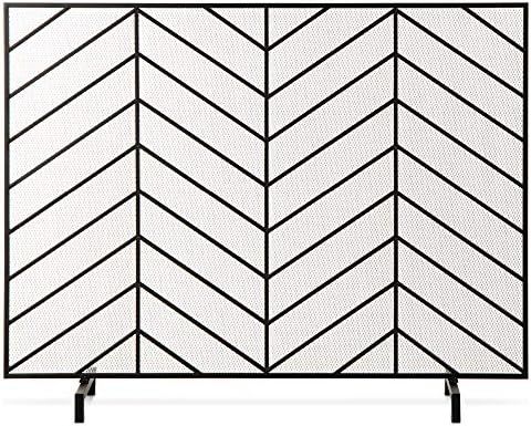 Best Choice Products 38x31in Single Panel Handcrafted Wrought Iron Mesh Chevron Fireplace Screen, Fi | Amazon (US)