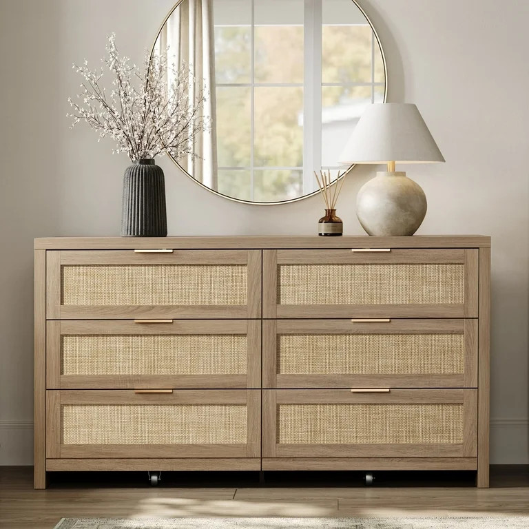 SICOTAS 56.85" 6 Drawer Tall Dressers,Rattan Dresser with Large Storage Space Boho Dressers & Che... | Walmart (US)