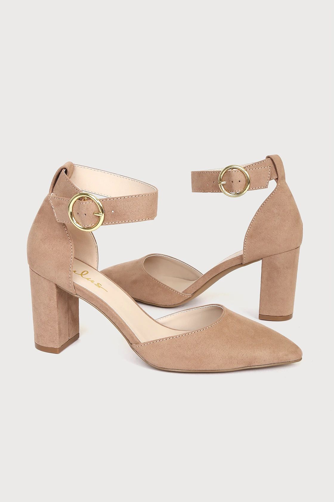 Molly Mae Taupe Suede Pointed-Toe Ankle Strap Pumps | Lulus (US)