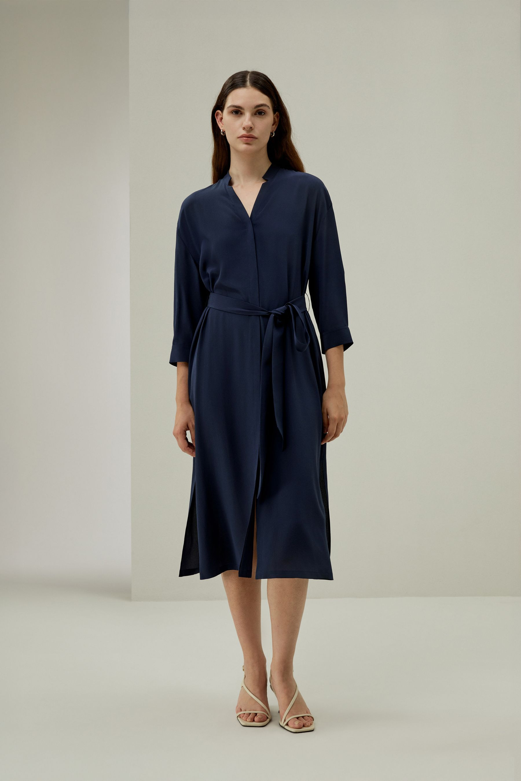 Seide Hemdblusenkleid mit Seitentaschen | LilySilk