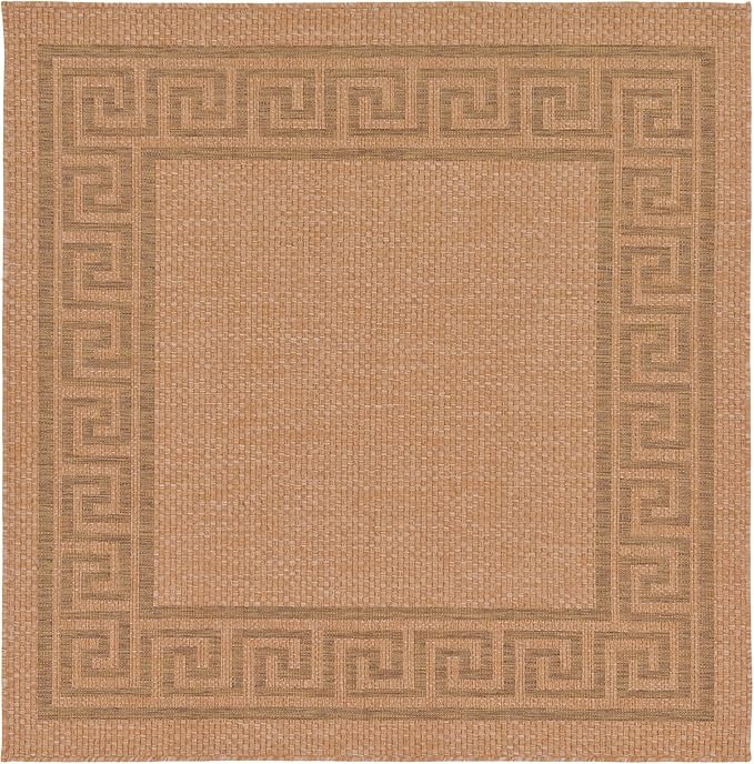Unique Loom Outdoor Border Collection Area Rug - Greek Key (5' 4" Square, Light Brown/ Tan) | Amazon (US)