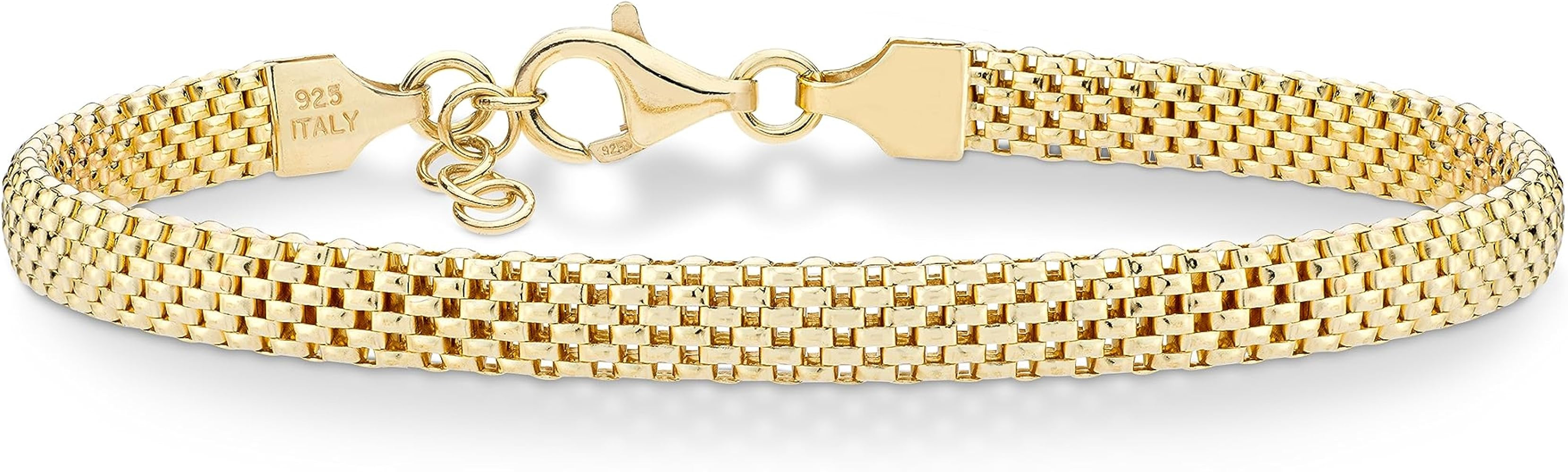 Miabella 18K Gold Over Sterling Silver Italian 5mm Mesh Link Chain Bracelet for Women, 925 Made i... | Amazon (US)