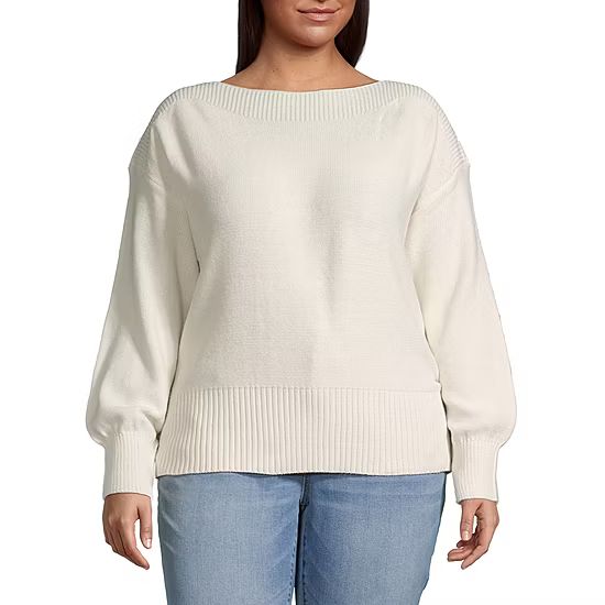 St. John's Bay Plus Womens Boat Neck Long Sleeve Pullover Sweater | JCPenney