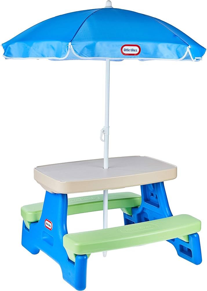 Little Tikes Easy Store Jr. Picnic Table with Umbrella - Blue / Green | Amazon (US)