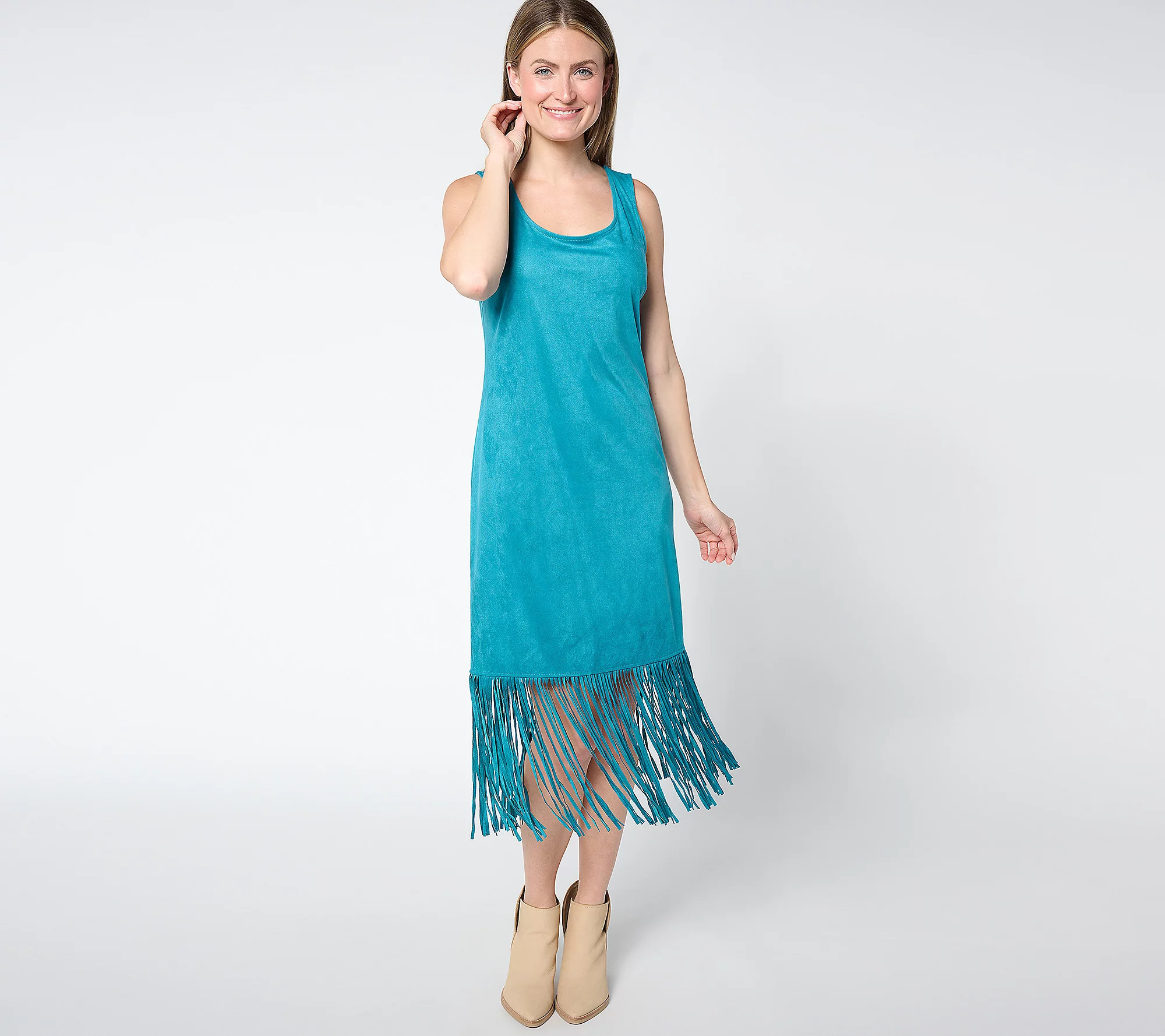 American West by Carolyn Pollack Faux Suede Dress w/ Fringe | QVC