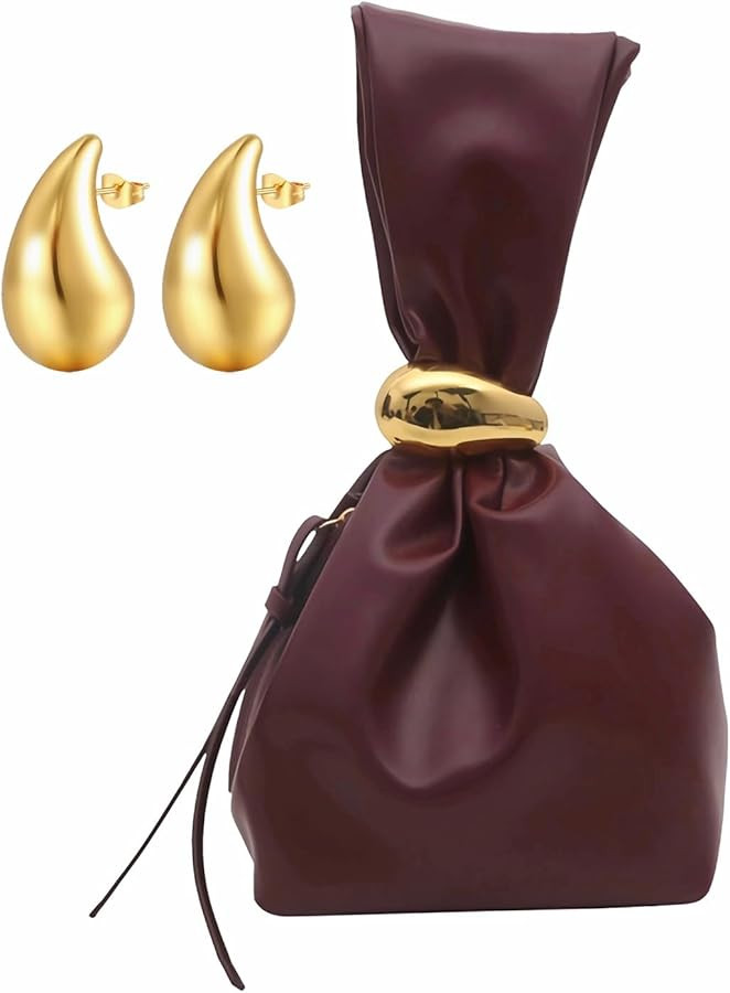 Wristlet Purse for Women with Gold Earring Small PU Leather Evening Clutch Mini Tote Handbag | Amazon (US)