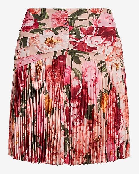 Floral Print Ruched Fit And Flare Mini Skirt | Express
