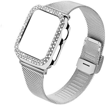 Joyozy Stainless Steel Mesh bands Compatible For Apple Watch 38mm,Women Bling Protective Crystal ... | Amazon (US)