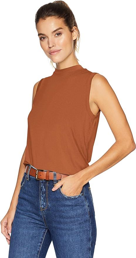 Amazon Brand - Daily Ritual Women's Relaxed Fit Jersey Sleeveless Mock-Neck Shirt | Amazon (US)