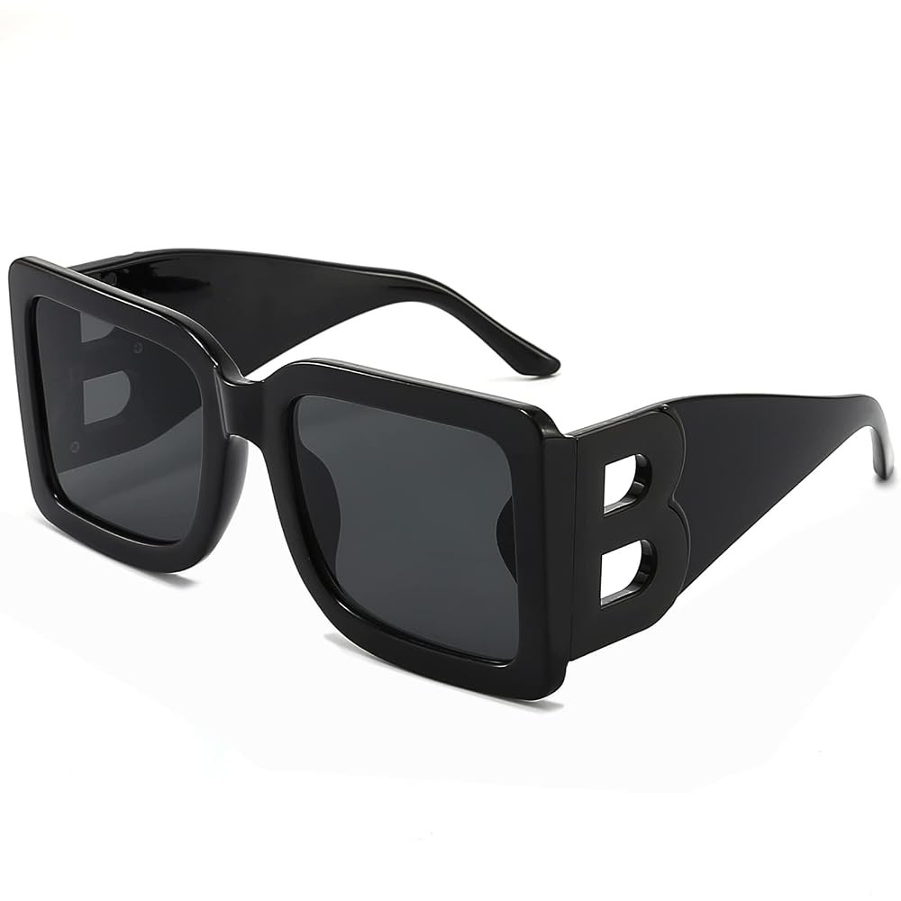PORADAY Gafas de sol cuadradas grandes de moda para mujeres y hombres, marco grueso negro de lujo... | Amazon (US)