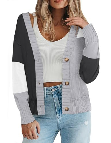 Zeagoo Women's Cropped Cardigan 2025 Fall Button Sweaters V Neck Long Sleeve Cardigans Knit Outwear | Amazon (US)