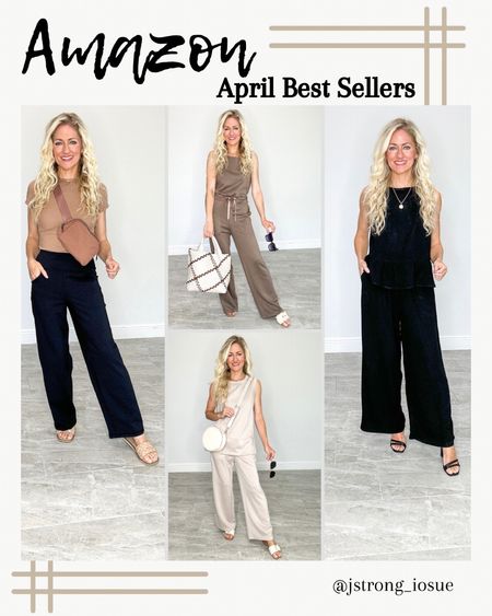Amazon Best Sellers in April! Wide leg stretchy casual pants are great for travel. Jumpsuit and 2 piece wide leg set are both buttery soft and looks for less! Comfy to wear all day! Black ruffle hem matching set has elastic waist band and pockets. Dress it up or down with heels or sandals. 

#LTKstyletip #LTKfindsunder50
