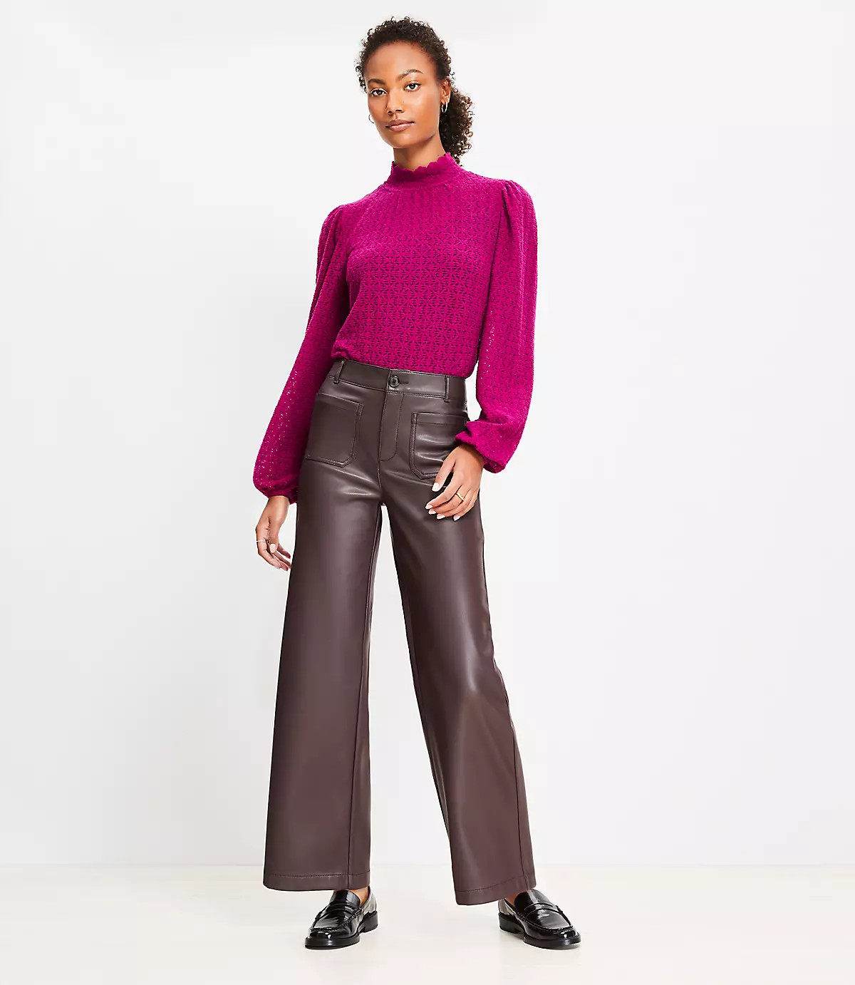 Palmer Wide Leg Crop Pants in Faux Leather | LOFT