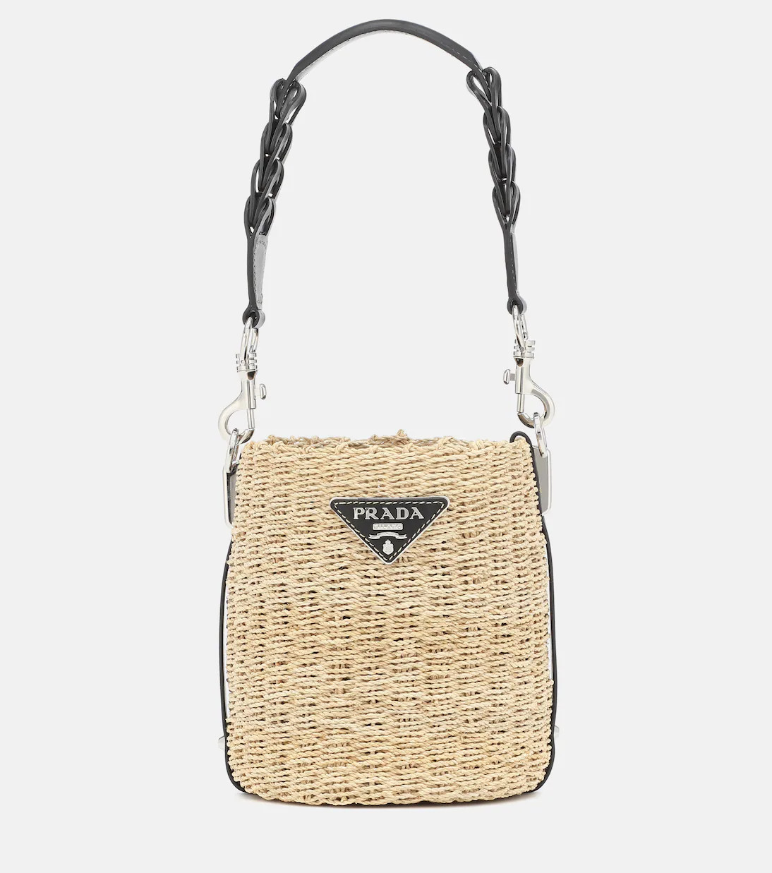 Leather-trimmed raffia bucket bag | Mytheresa (DACH)