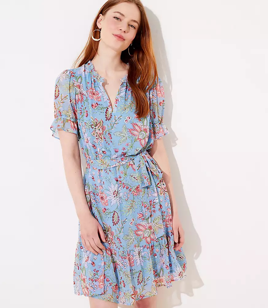 Garden Tie Waist Flounce Dress | LOFT