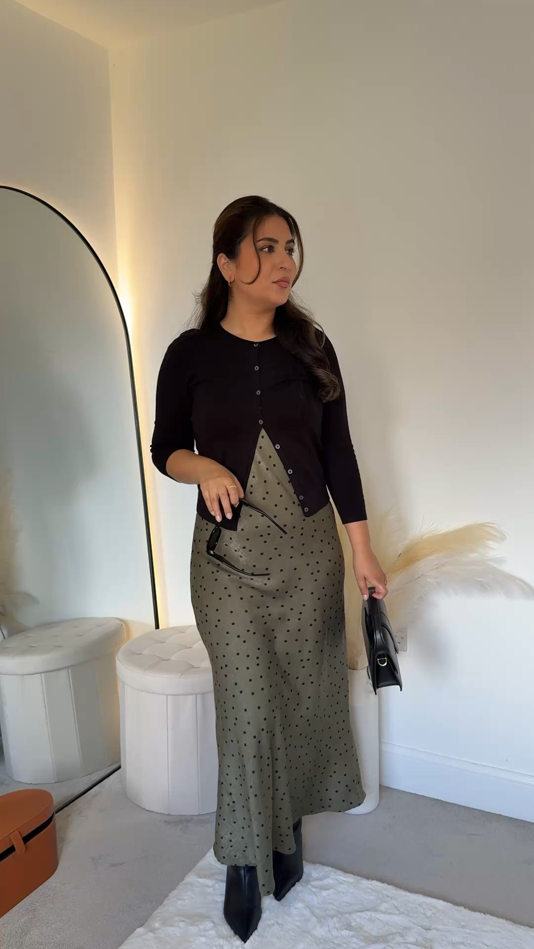 Modest autumn outfit of the day 3/30 polka
Dot dress black cardigan boots and jacquemus bag 

#LTKautumn #LTKmodest