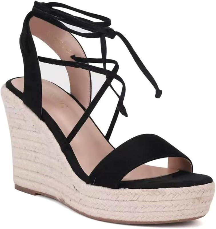 Women's Wedge Platform Espadrille Open Toe Lace-Up Sandals, Cross Strap Wedge Sandals Summer Espa... | Amazon (US)