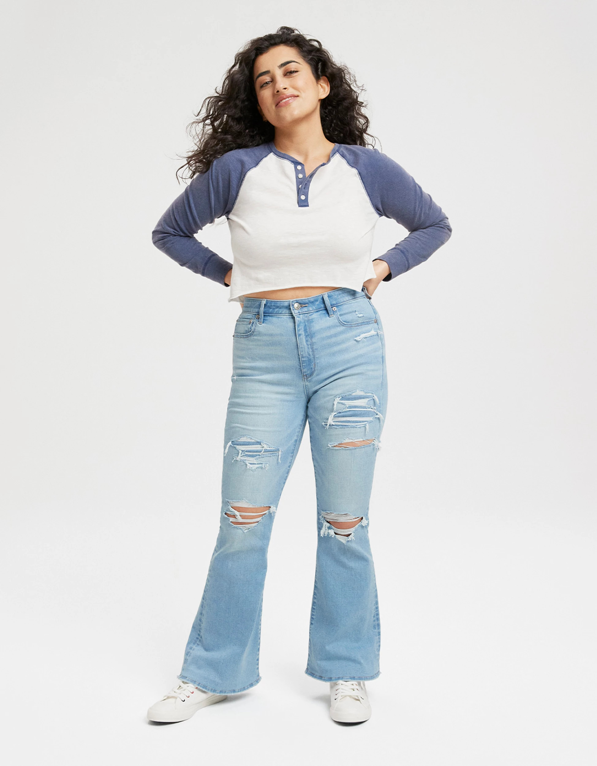 AE Ripped Super High-Waisted Flare Jean | American Eagle Outfitters (US & CA)