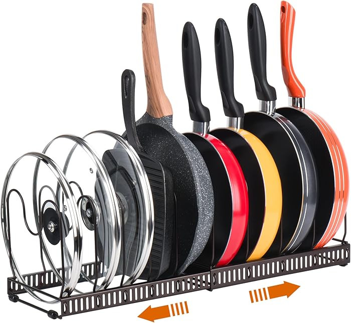 Toplife Pots and Pans Organizer Rack for Cabinet and Countertop, 10+ Pot Lids, Bakeware and Cookw... | Amazon (US)