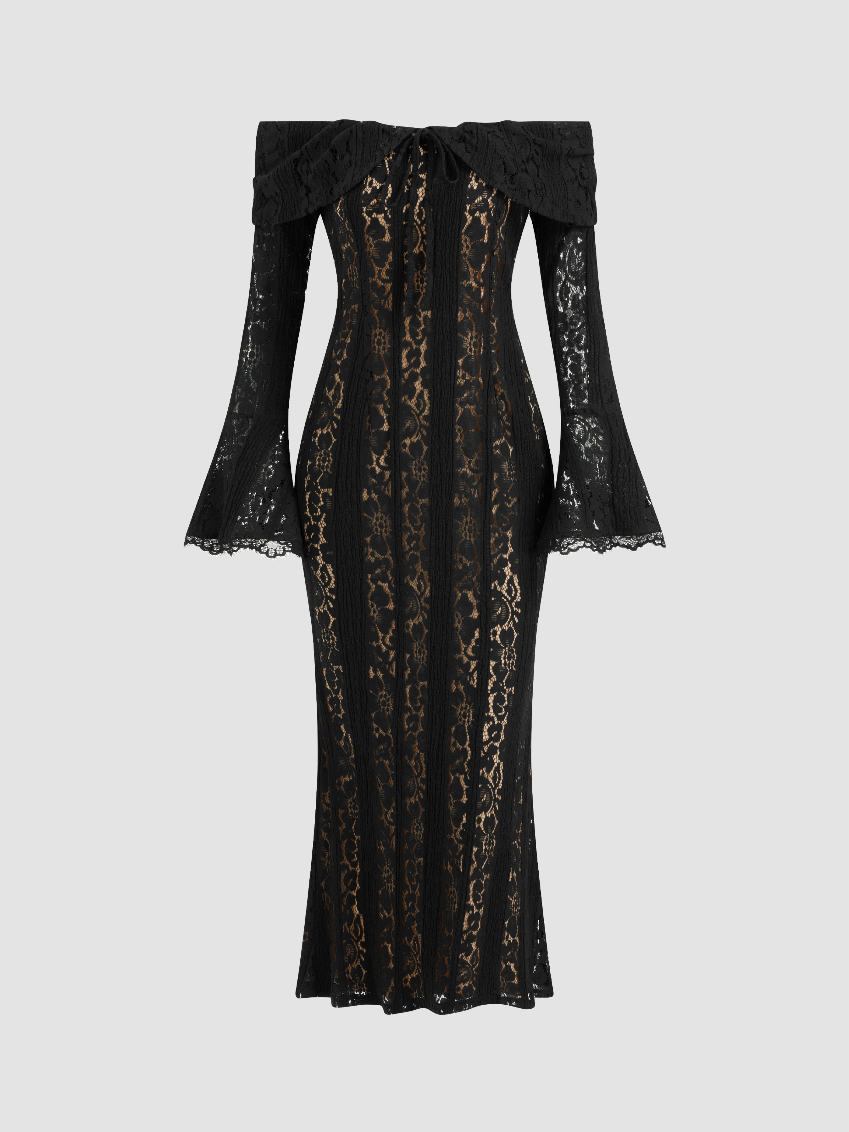 Wedding Wedding Guest Dress wedding guest wedding Lace Lace Off-shoulder Floral Knotted Maxi Dres... | Cider