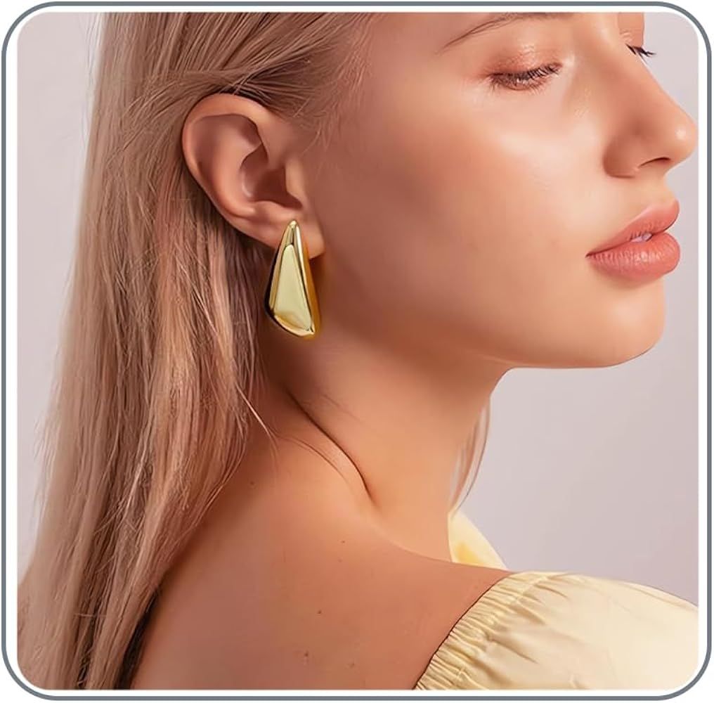 Chunky Gold Earrings for Women 18K Gold Plated Stud Earrings Irregular Statement Earrings Big Geo... | Amazon (US)