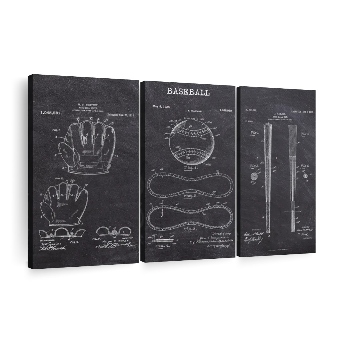 Baseball Patents On Canvas 3 Pieces Set | Wayfair North America