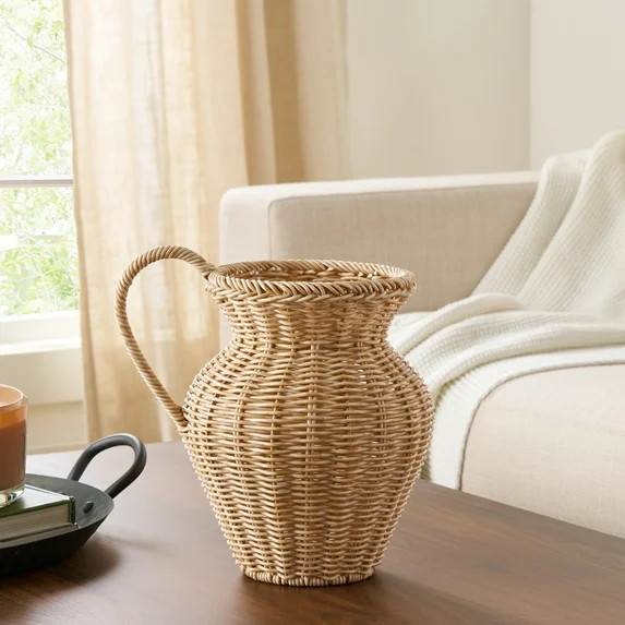 Better Homes & Gardens 9" Faux Wood Rattan Pitcher Vase | Walmart (US)