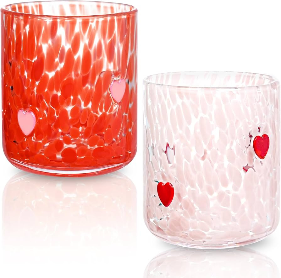 2 Pcs Valentine's Day Icon Glass Cups Set - 14 oz Heart Themed Icon Juice Glass Double Old Fashio... | Amazon (US)
