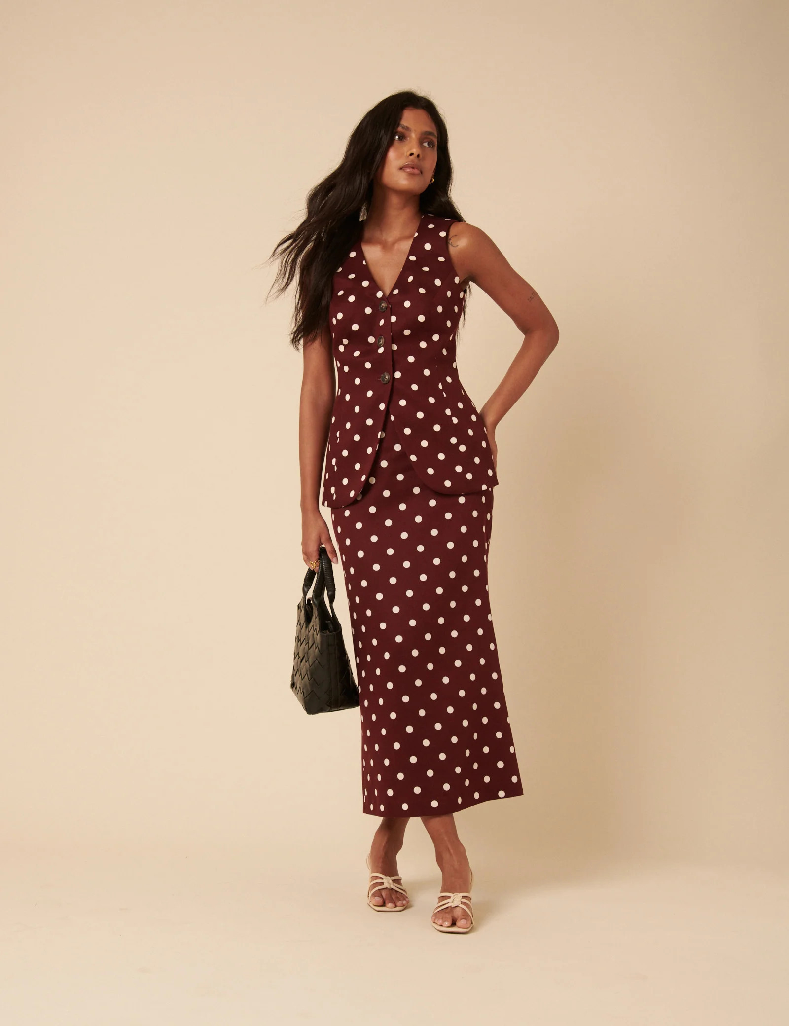 Burgundy Polka Dot Midi Skirt | Nobody's Child