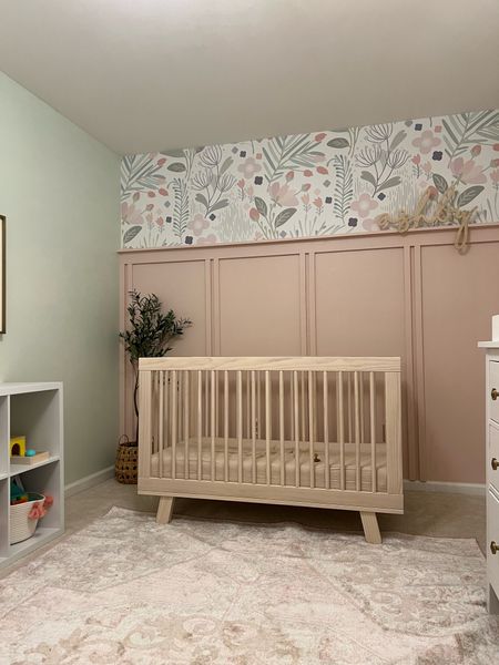 Girl nursery. 

Nursery decor. Pink nursery. Green nursery. Name sign. Crib. Wood crib. Pink rug. Blush rug. Nursery organization 

#LTKhome #LTKbump #LTKbaby