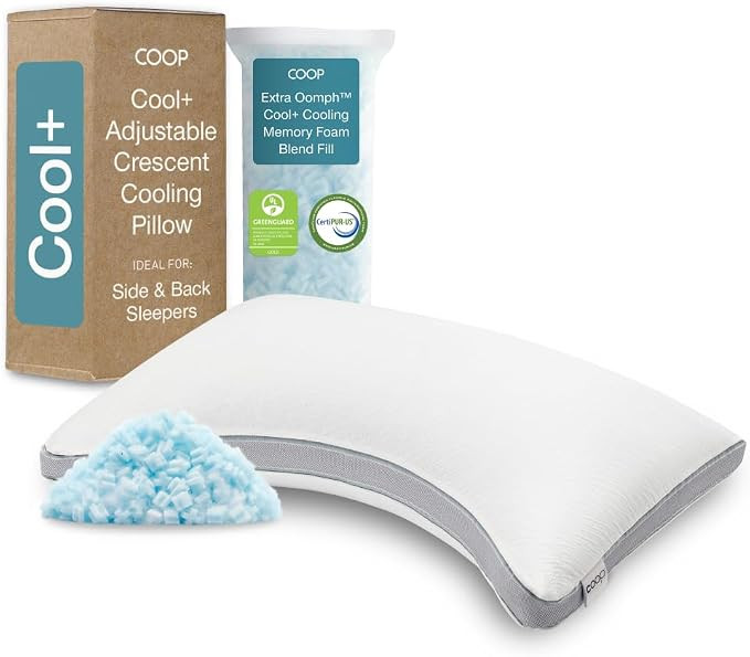 Coop Home Goods Cool+ Crescent Adjustable Pillow, King Size Plus Shaped Memory Foam Pillows with ... | Amazon (US)