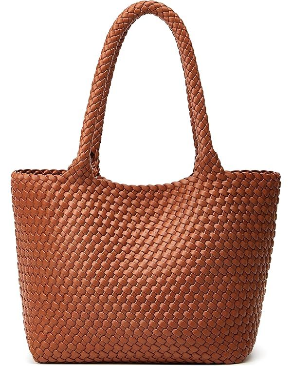 Woven Tote Womens Shoulder Bag: Vegan Leather Work Satchel Retro Handwoven Handbag Large Purse Su... | Amazon (US)