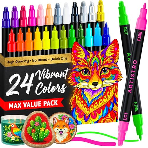 ARTISTRO 24 Precision Dual-Tip Acrylic Paint Markers \u2013 Paint Pens Set with Dot & Fine Tips f... | Amazon (US)