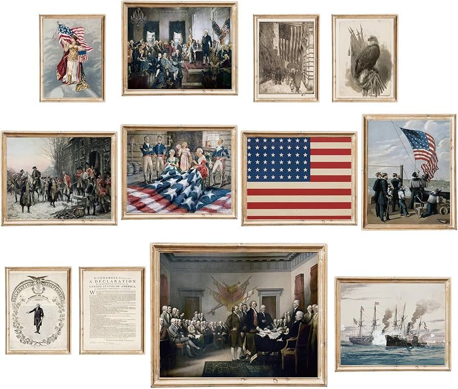 Whaline 12Pcs Patriotic Wall Art Prints Independence Day Vintage Assorted Paper Posters 3 Sizes R... | Amazon (US)