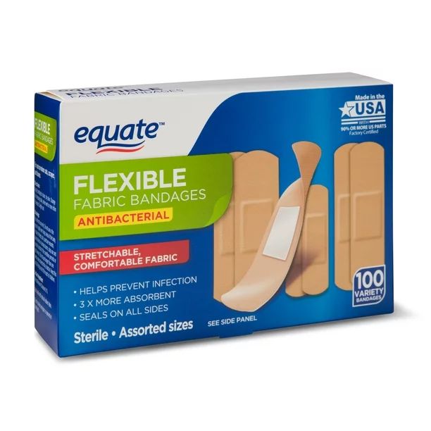 Equate Flexible Antibacterial Fabric Bandages, 100 Ct | Walmart (US)