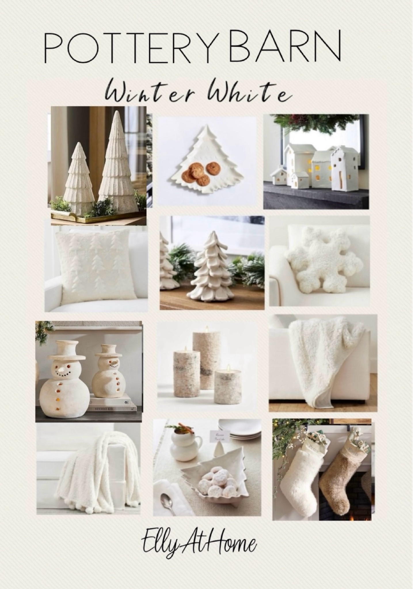 Winter white holiday, Christmas decor from Pottery Barn! Christmas houses, stockings, trees, candles, cozy and comfy throw pillows and blankets, serving accessories for entertaining. Shop your favorites early! Free shipping. 

#LTKHome #LTKFindsUnder50 #LTKHoliday