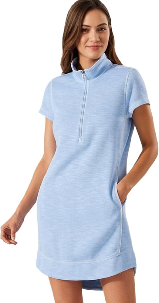 Womens Casual Half Zip Short Sleeve Dress Summer Loose Mini Dress with Pockets | Amazon (US)