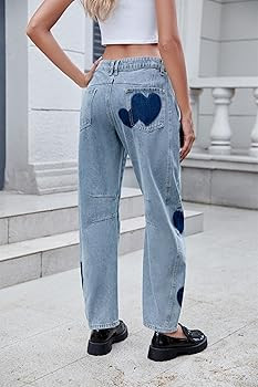 LifeShe Women's Wide Leg Baggy Jeans Low Waist Heart Barrel Loose Denim Pants | Amazon (US)