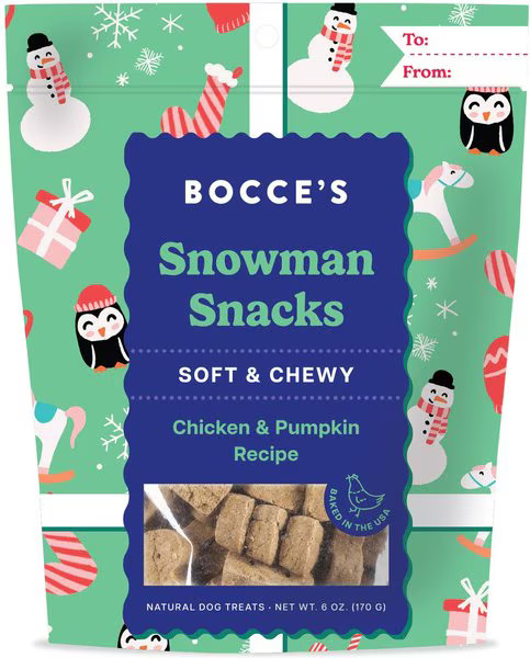 Bocce's Bakery Snowman Snacks Chicken & Pumpkin Limited Ingredient Soft & Chewy Dog Treats, 6-oz ... | Chewy.com
