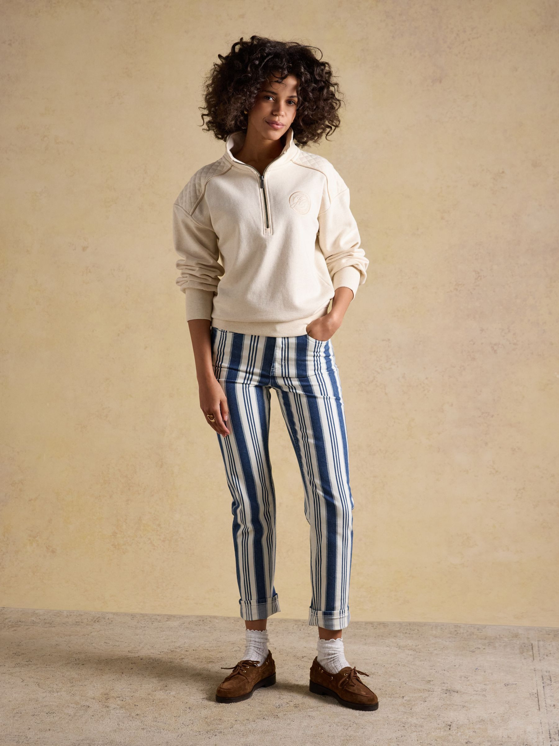 Cream Embroidered Quarter Zip Sweatshirt | Joules | Joules